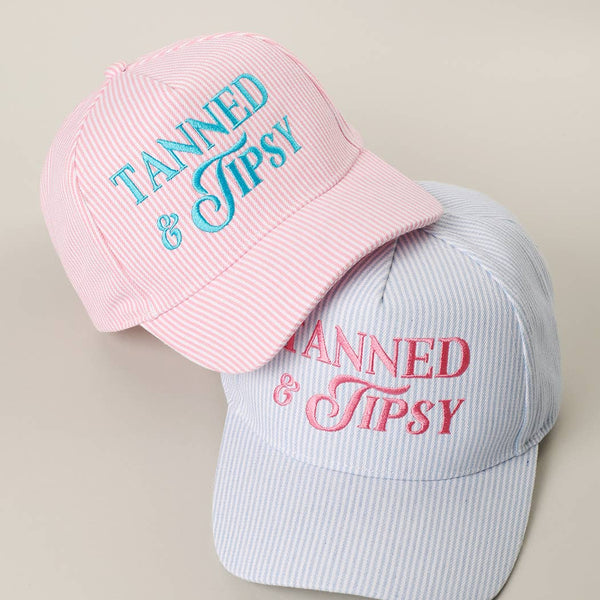 Tanned & Tipsy Seersucker Baseball Hat