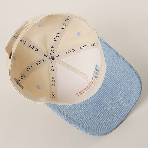 Floral American Flag Denim Baseball Hat
