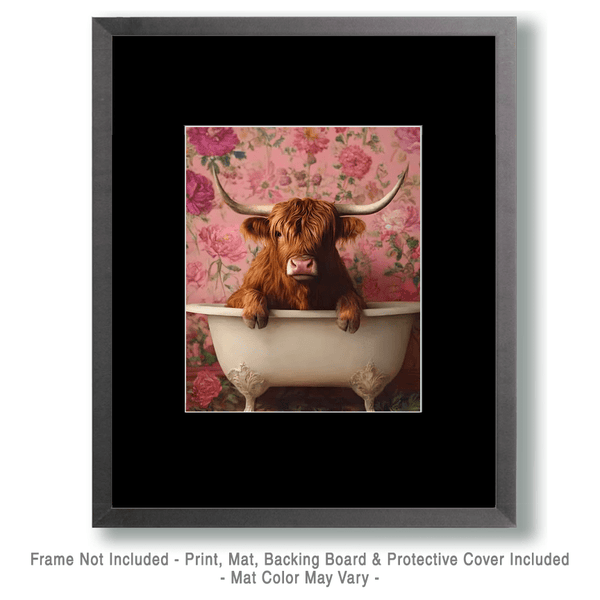 Highland Cow in Vintage Bathtub Wall Art Print