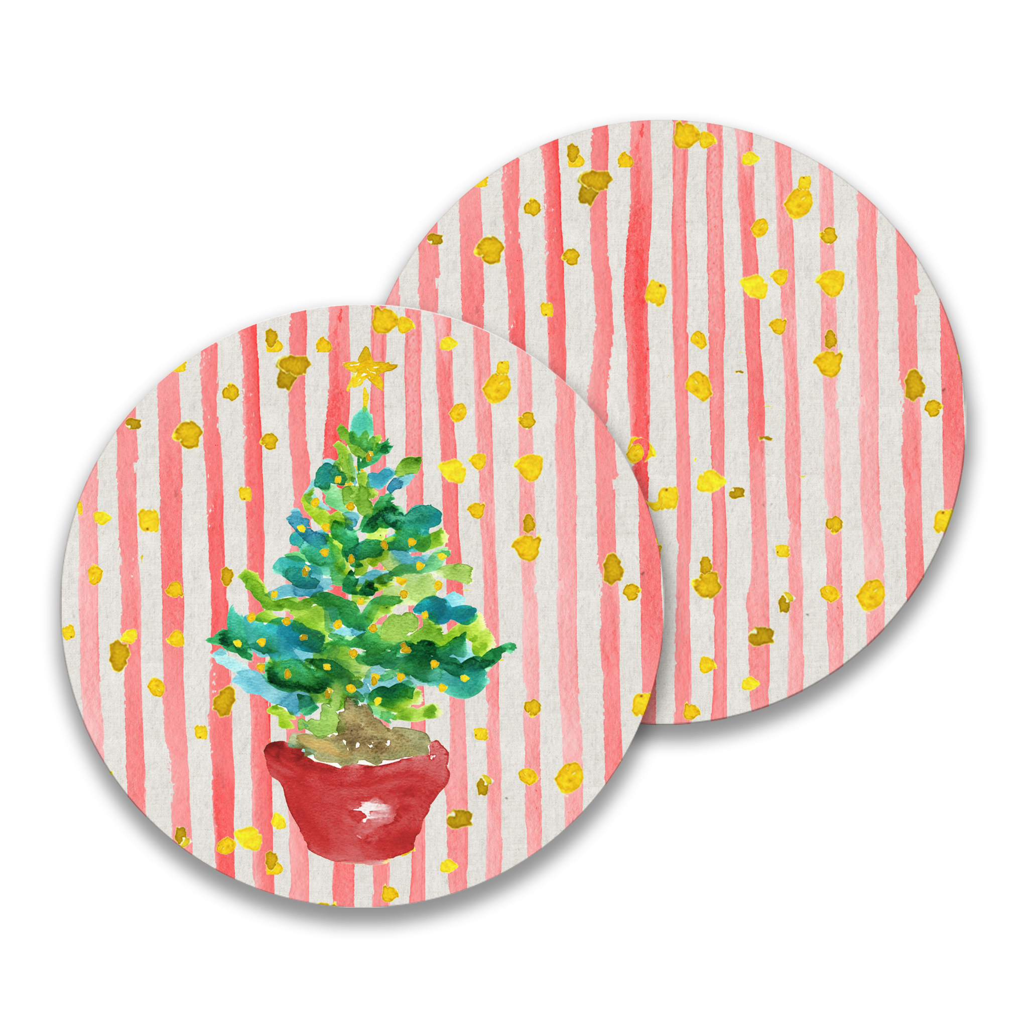 Red Potted Christmas Tree Paper Drink Coaster