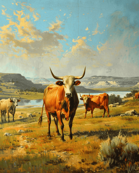 Longhorn on the Range Wall Art Print