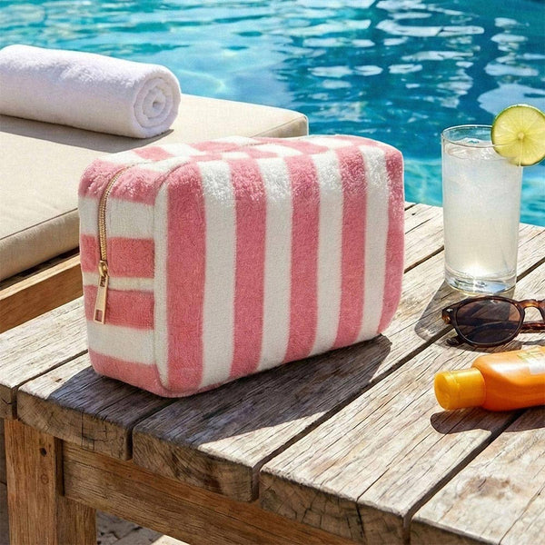 Striped Terrycloth Cosmetic Bag
