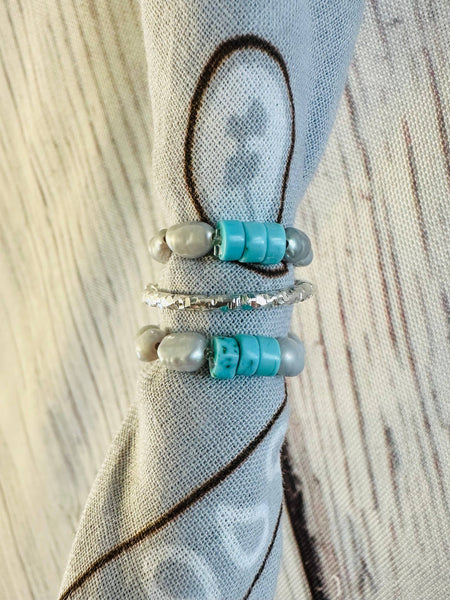 Turquoise & Pearl Stretch Bandana Charm