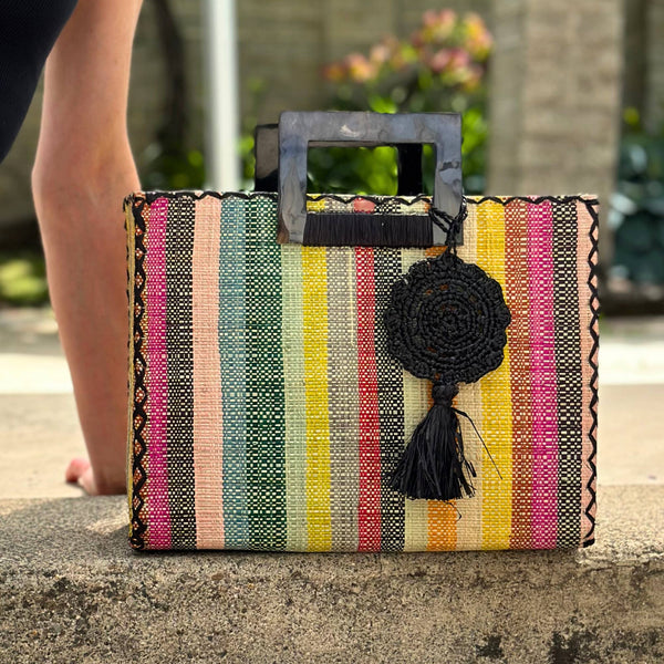 Stevie Square Straw Handbag - Lollipop