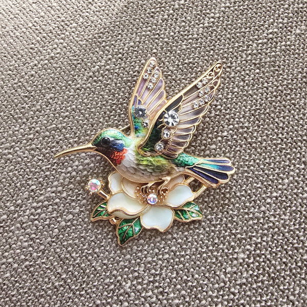 Hummingbird Floral Brooch