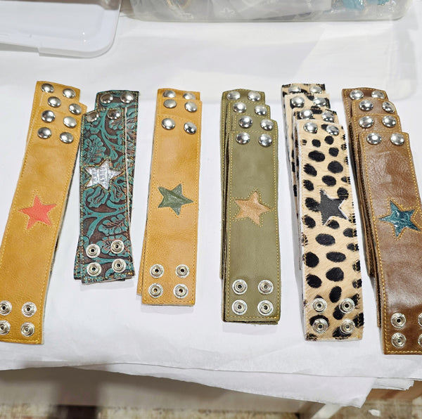 Leather Cuff Badge Holder Bracelet - Star