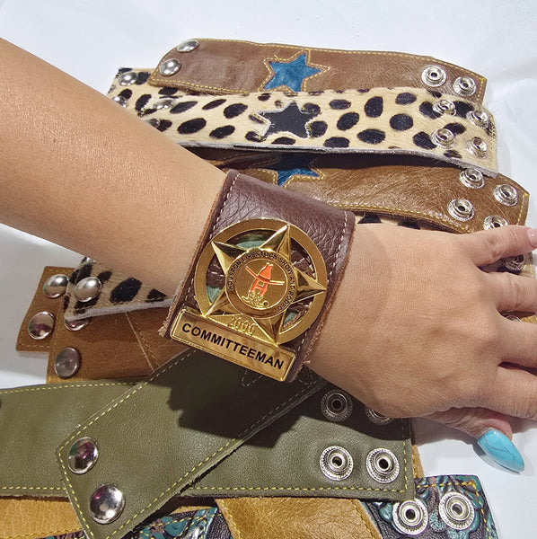 Leather Cuff Badge Holder Bracelet - Star