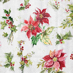 Poinsettia and Holly Paper Lunch Napkins