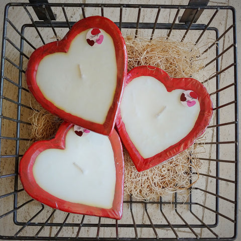 Red Heart Dough Bowl Hand Poured Candle - Vintage Love
