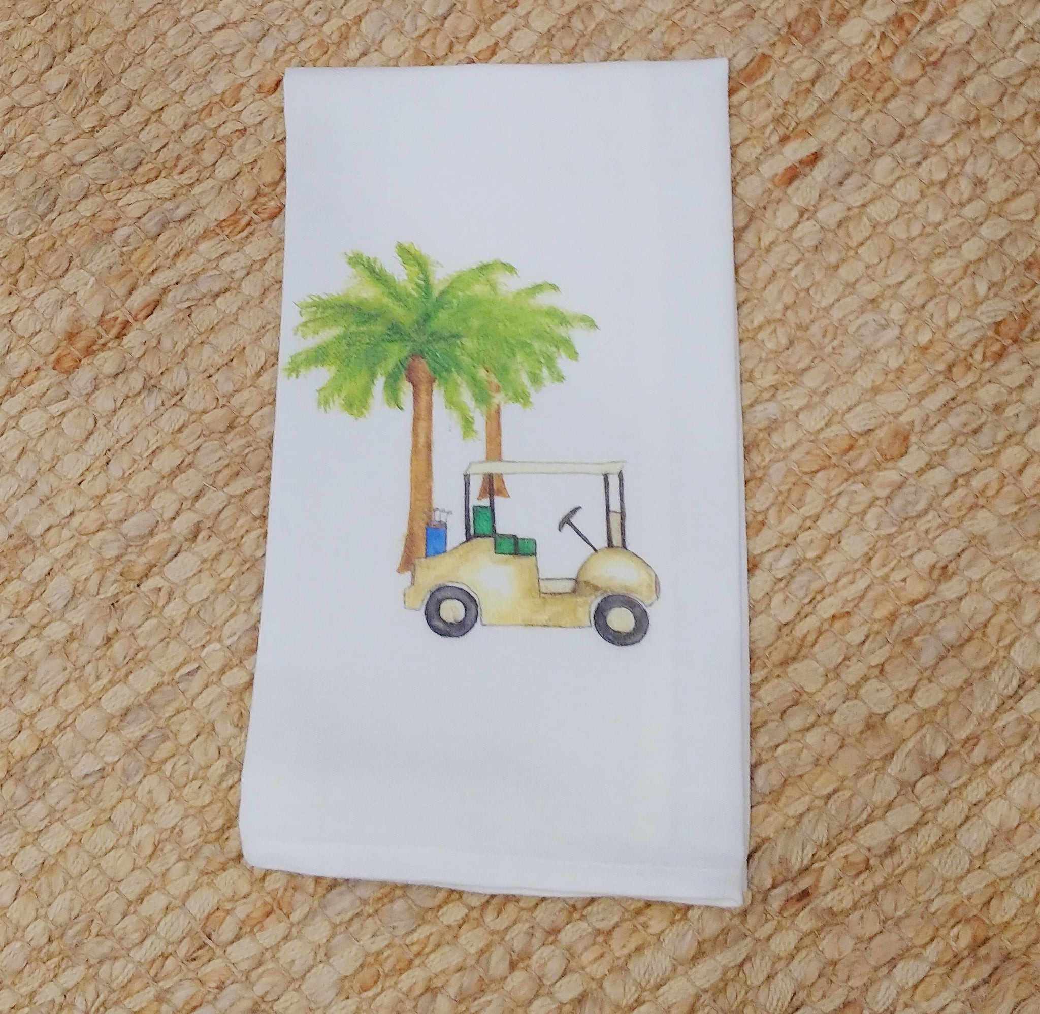 Golf Cart with Palm Trees Kitchen Towel