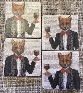 Fancy Wine Fox Coasters - Set of 4
