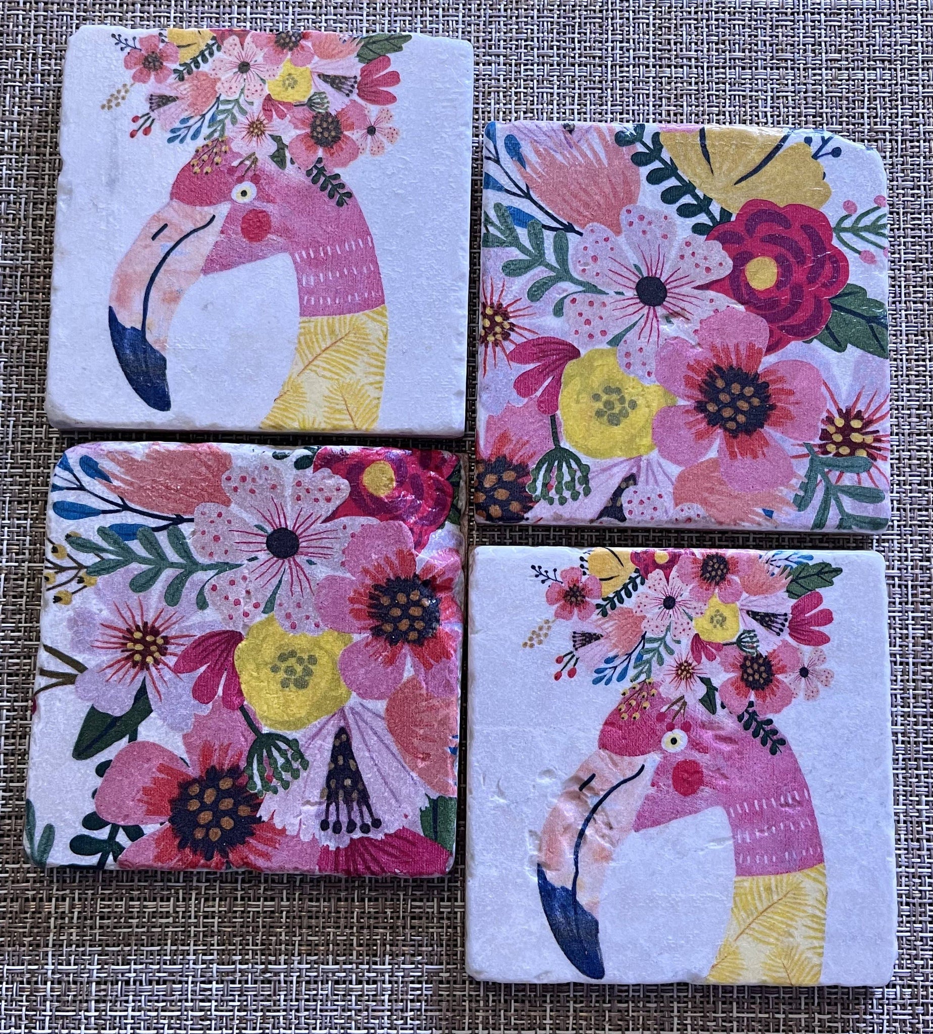 Flamingo and Flowers Coasters - Set of 4