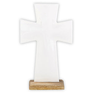 Enamel White Standing Cross - 8"