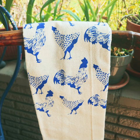 Chicken Tea Towel - Blue