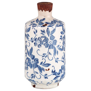 Vintage Inspired Blue Floral Vase - Medium