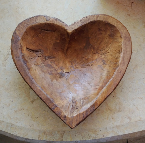 Hand-Carved Wooden Heart Bowl