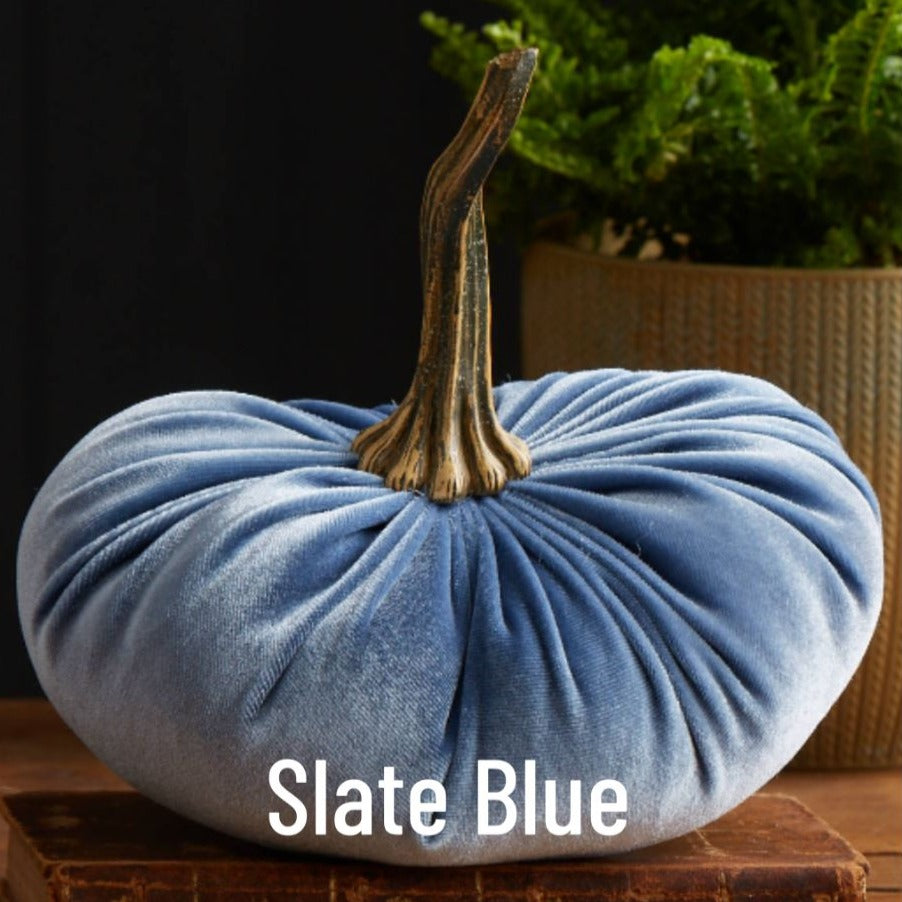 Large Velvet Pumpkin - Slate Blue