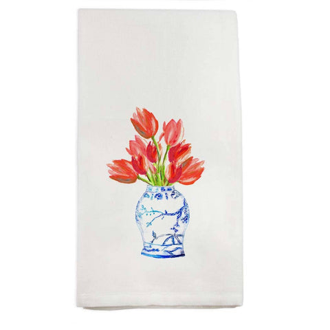 Blue & White Ginger Jar with Tulips Kitchen Towel