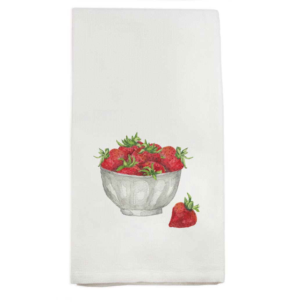 Strawberries Bowl Kitchen Towel