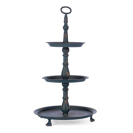 Large Metal 3 Tier Tray - Distressed Blue