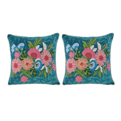 Aqua Velvet Floral Pillow Cover