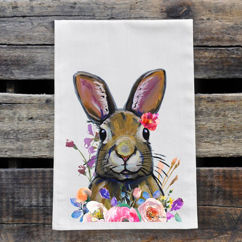 Floral Bunny Flour Sack Towel